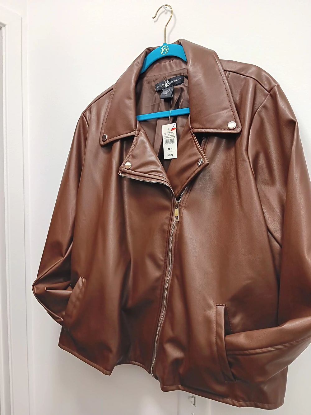 Ashley Stewart Brown Faux Leather Zip Jacket